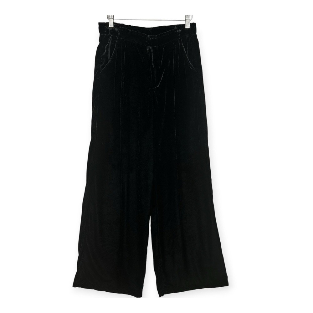 Anthropologie Velvet Wide Leg Pants High Rise Pockets Black M Party Holiday